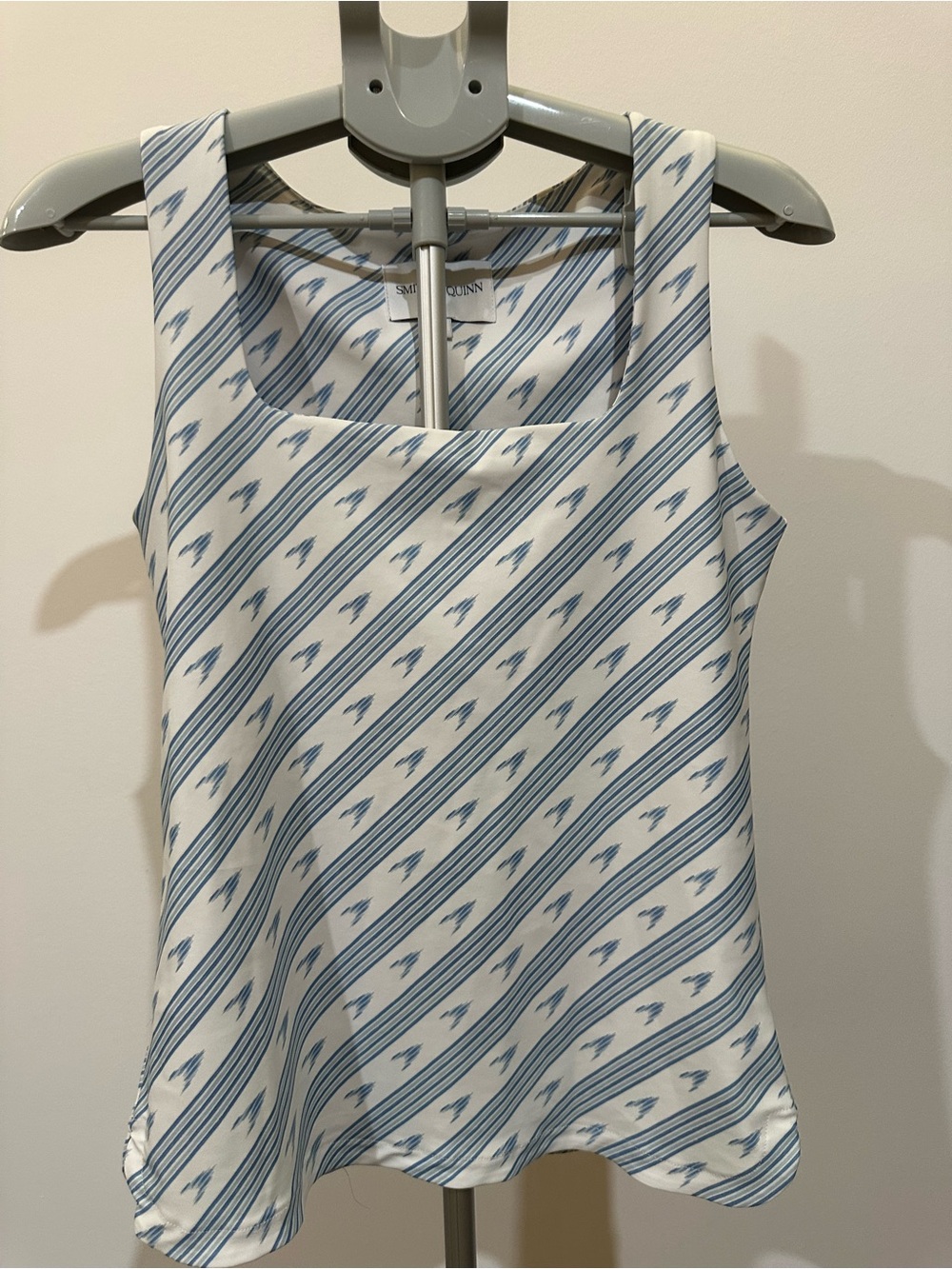 Smocked Quinn White & Light Blue Striped Square-Neck Camisole